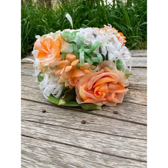 Vintage 1960s Millinery Flower Bucket Hat Peach and Green